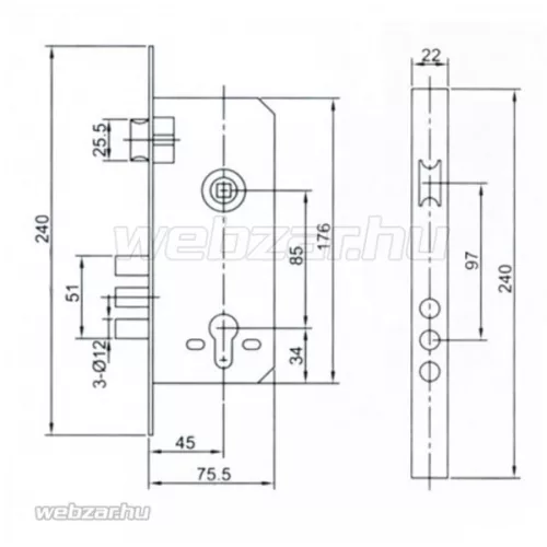 JYB 6005R-3R 45/85 rudas cilinderes bevésőzár