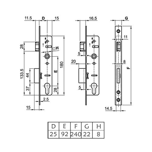 25/92/22 portálzár + kilincs szett (barna RAL 8019 kilincs-kilincs)