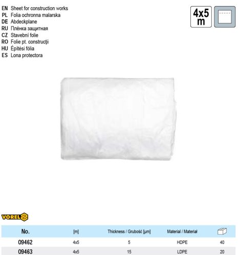 Vorel 09463 építkezési takarófólia 4 x 5 m