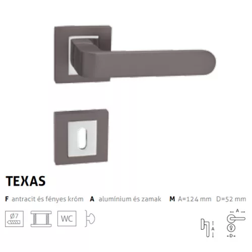 Megszűnő! Texas antracit-króm négyzetrozettás BB