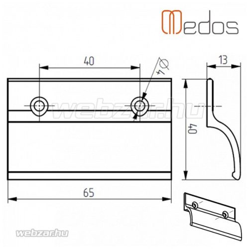 Erkélyajtó fogantyú alu fehér határoló nélkül