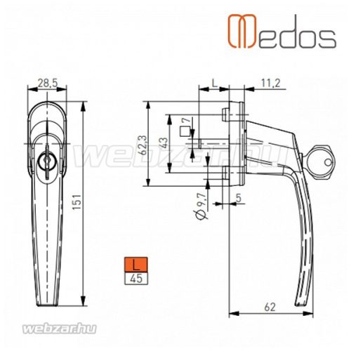 Victory kulcsos ablakkilincs fehér L45