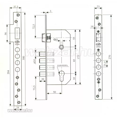 AMIG 110 cilinderes bevésőzár 50/85 szögletes előlappal + pajzs