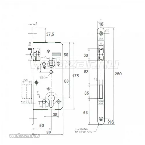 GEGE (Dormakaba) ERGO 50/88 cilinderes bevésőzár