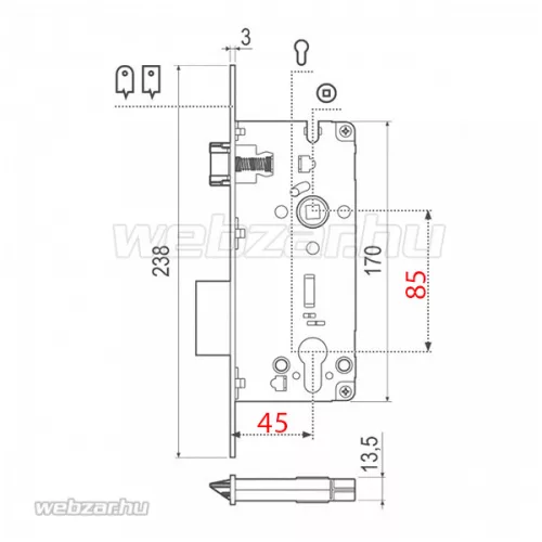 AGB 45/85 cilinderes bevésőzár