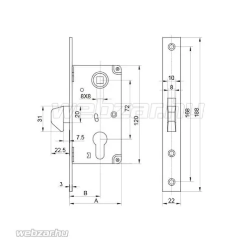 ANBO tolóajtózár 40/72 váltós