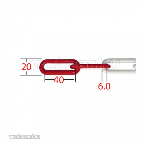 Műanyag lánc piros-fehér 53mm Q6mm 50m/tekercs