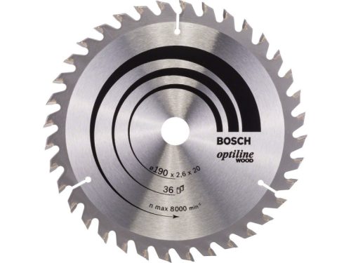 BOSCH Fűrésztárcsa fához 190 x 20/16 x 2,6 mm / 36T Optiline Wood ATB 2608640613