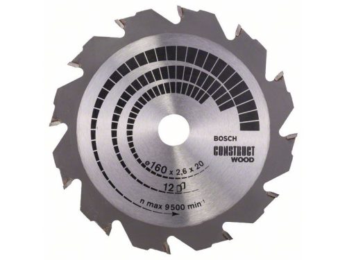 BOSCH Fűrésztárcsa fához 160 x 20/16 x 2,6 mm / 12T Construct Wood 2608640630