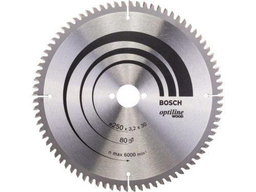 BOSCH Fűrésztárcsa fához 250 x 30 x 3,2 mm / 80T Optiline Wood ATB / N 2608640645