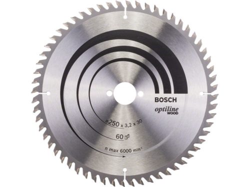 BOSCH Fűrésztárcsa fához 250 x 30 x 3,2 mm / 60T Optiline Wood ATB / KW 2608640665