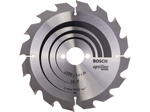 BOSCH Fűrésztárcsa fához 190 x 30 x 2,0 mm / 16T Optiline Wood ATB 2608641184