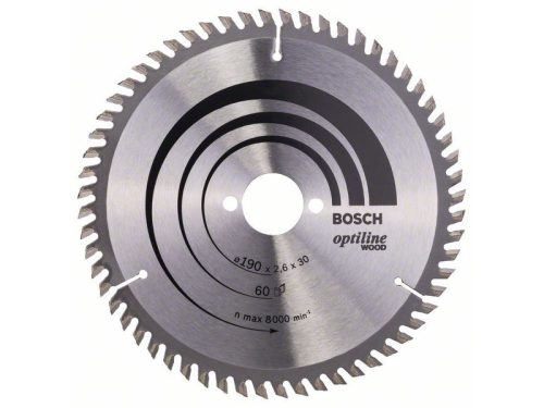 BOSCH Fűrésztárcsa fához 190 x 30 x 2,6 mm / 60T Optiline Wood ATB 2608641188
