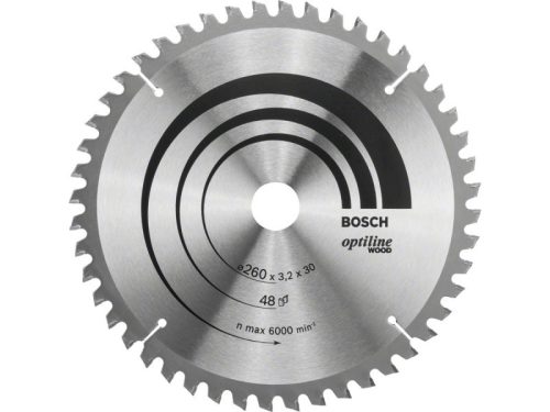 BOSCH Fűrésztárcsa fához 260 x 30 x 3,2 mm / 48T Optiline Wood ATB / N 2608641202