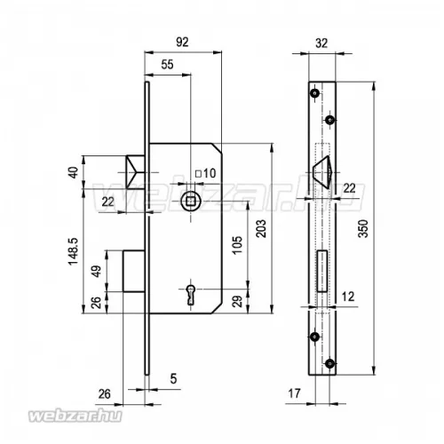 Euro Elzett 3413 kulcsos előajtózár bal
