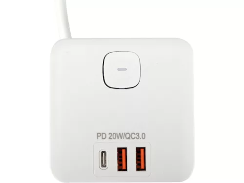 STHOR 72480 Power Cube USB, földelt, fehér 5 aljzatos, 1,4 m, 3x1 mm²