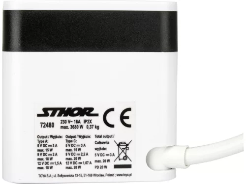 STHOR 72480 Power Cube USB, földelt, fehér 5 aljzatos, 1,4 m, 3x1 mm²