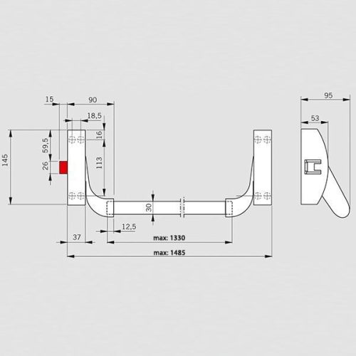 Dorma pánikzár szett (2szárnyú, A-3pontos-lent fent és középen oldalra zár, P-2pontos-lent fent függőlegesen zár, menekülési, max.3400, fix gombbal)