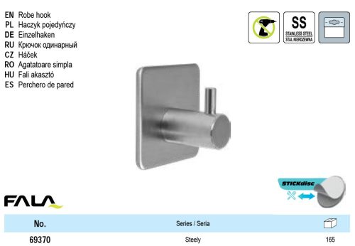 FALA69370 Fali akasztó öntapadós Steely