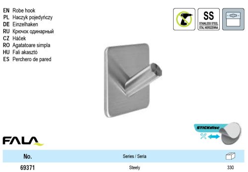 FALA69371 Fali akasztó öntapadós Steely