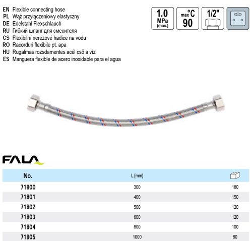 FALA71800 Flexibilis bekötőcső 1/2" x 1/2" 300 mm belső-belső
