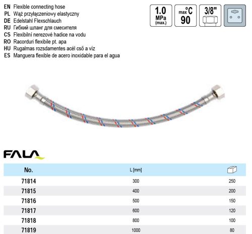FALA71816 Flexibilis bekötőcső 3/8" x 3/8" 500 mm belső-belső
