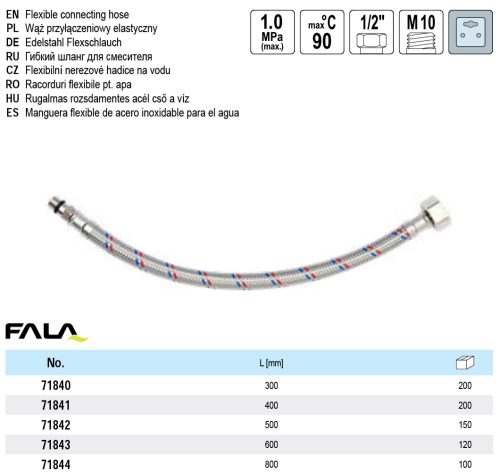 FALA71840 Flexibilis bekötőcső 1/2" x M 10 300 mm belső-külső