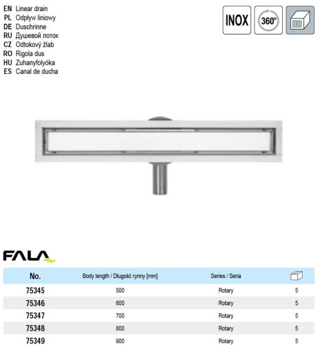 FALA75347 Zuhanylefolyó 700 mm forgatható szifonnal Rotary