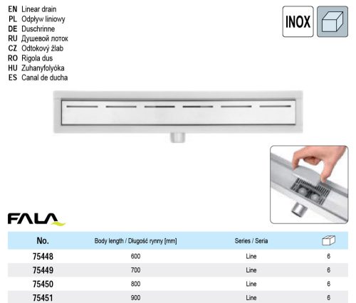 FALA75451 Zuhanylefolyó 900 mm Line inox