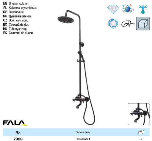 FALA75809 Zuhanyoszlop Retro Black 1