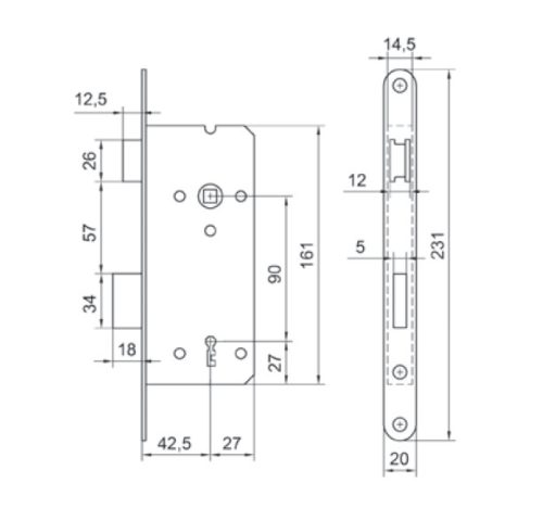 Feroneria kulcsos bevéső zár 42.5/90/20