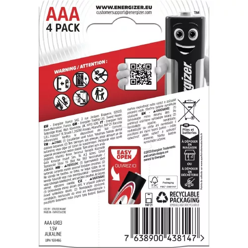 Energizer LR03MAX-CHP4 MAX 1,5V AAA/mikro alkáli elem 4 db/csomag