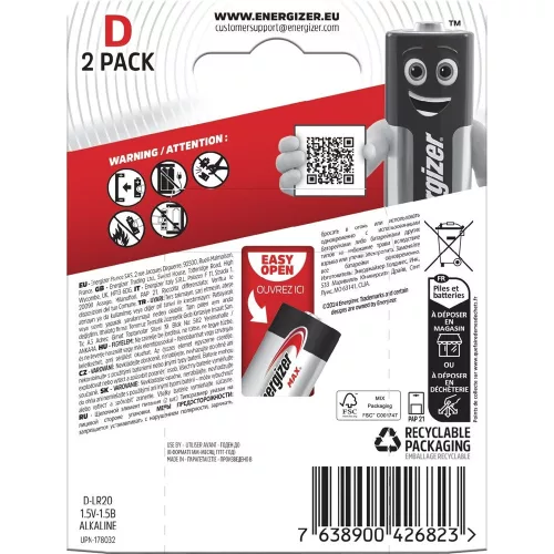 Energizer LR20MAX-BP2 MAX 1,5V góliát alkáli elem 2 db/csomag