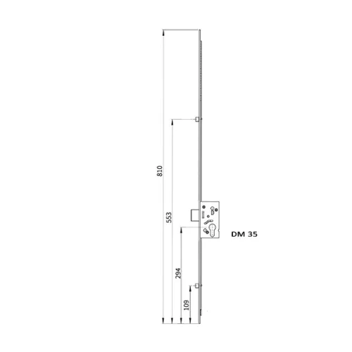 Euro-elzett MultiModul Tradícionális Felső elem felül fogazott másodzárral DM 35 + 2 görgő 16/810mm (F2R16/810FFD35)(EE-MM140)
