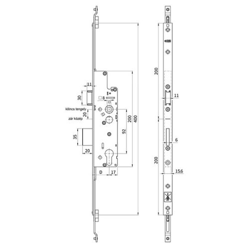 Euro-Elzett MultiModul Komfort Lefelé záró Főzár 45/92 Kulcsműködtetésű (MMK 45/92/16/8/400)(EE-MM008)