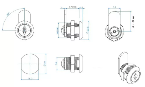 Siso Lemezszekrény zár 19 25 43mm.nyelv