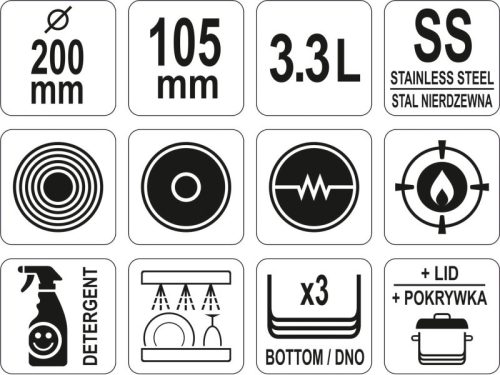 YATO YG-00061 GASTRO Nyeles lábas fedővel 3,3 liter 200 mm inox