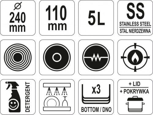 YATO YG-00062 GASTRO Nyeles lábas fedővel 5 liter 240 x 110 mm inox