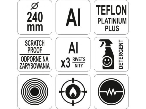 YATO YG-00160 GASTRO Serpenyő teflon bevonattal indukciós 240 mm Alumínium
