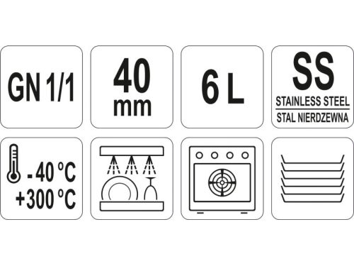 YATO YG-00251 GASTRO Inox betét 40 mm GN 1/1