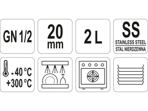 YATO YG-00260 GASTRO Inox betét 20 mm GN 1/2