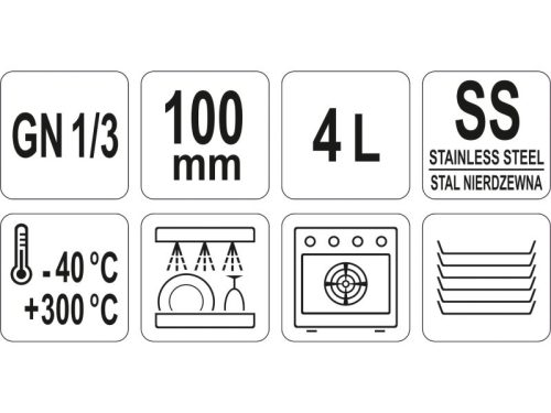 YATO YG-00273 GASTRO Inox betét 100 mm GN 1/3