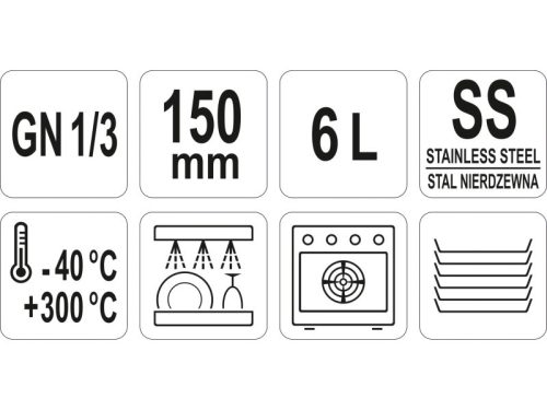 YATO YG-00274 GASTRO Inox betét 150 mm GN 1/3