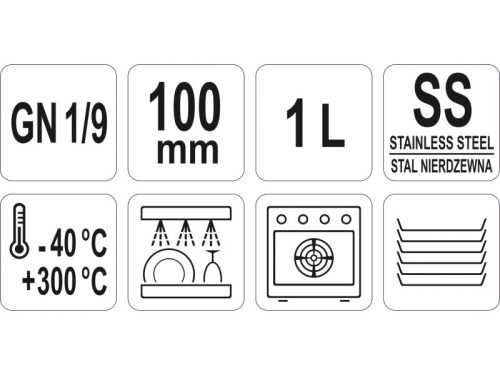 YATO YG-00296 GASTRO Inox betét 100 mm GN 1/9