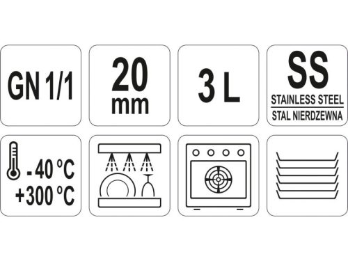 YATO YG-00340 GASTRO Inox betét 20 mm GN 1/1