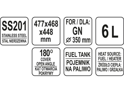 YATO YG-04145 GASTRO Kerek chafing edény 6 liter roll top 35 cm GN 1/1