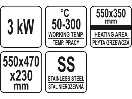 YATO YG-04585 GASTRO Grill 550 mm 3000 W lapos sütőlap