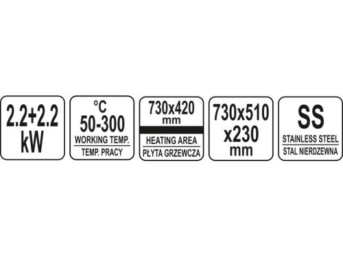 YATO YG-04588 GASTRO Dupla grill 730 mm 2 x 2200 W lapos sütőlap