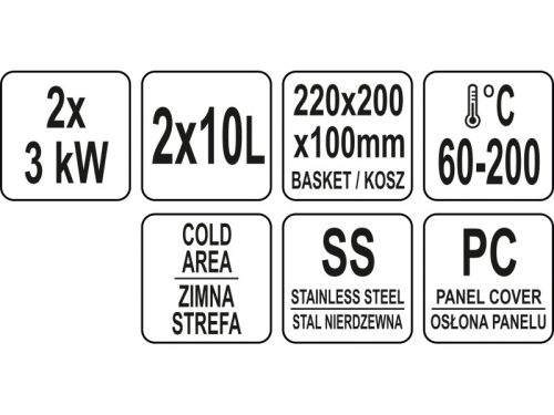 YATO YG-04622 GASTRO Asztali olajsütő 2 x 6 liter 2 x 3000 W