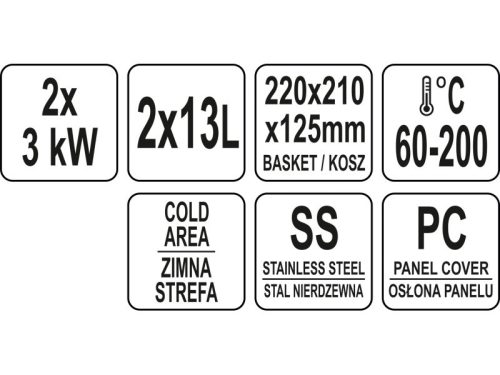 YATO YG-04623 GASTRO Asztali olajsütő 2 x 8 liter 2 x 3300 W